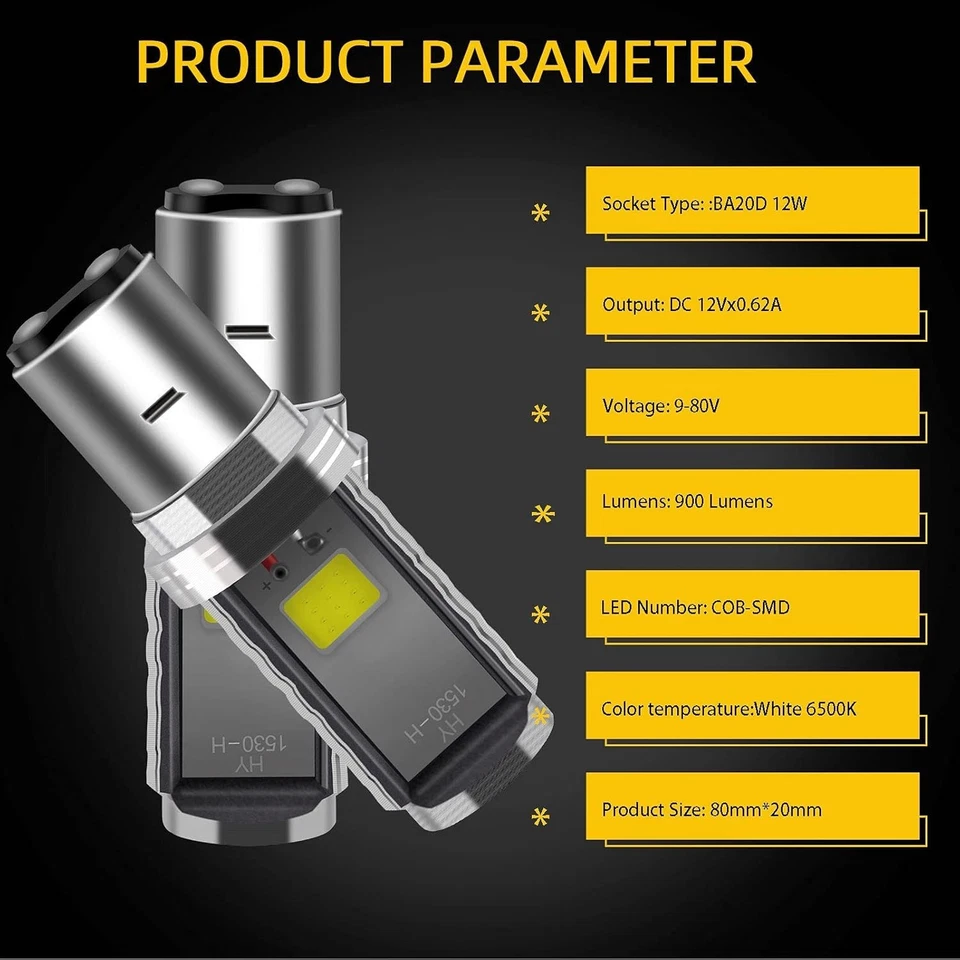 High-Performance 2-Pack BA20D COB LED Bulbs 12W - 360° Beam Motorcycle Upgrade Foto 4 de 4