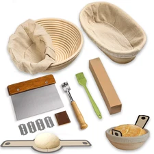 Bread Banneton Proofing Basket Set, 9"Round 10" Oval Cane Sourdough Baskets