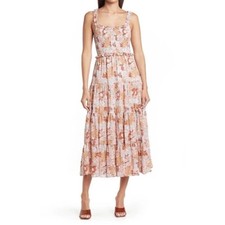 ASTR The Label Rust Blue Floral Smocked Tiered Midi Dress Size Medium