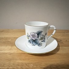 Crown Staffordshire Bone China Floral Tea Cup  Saucer Set White Gold Trim