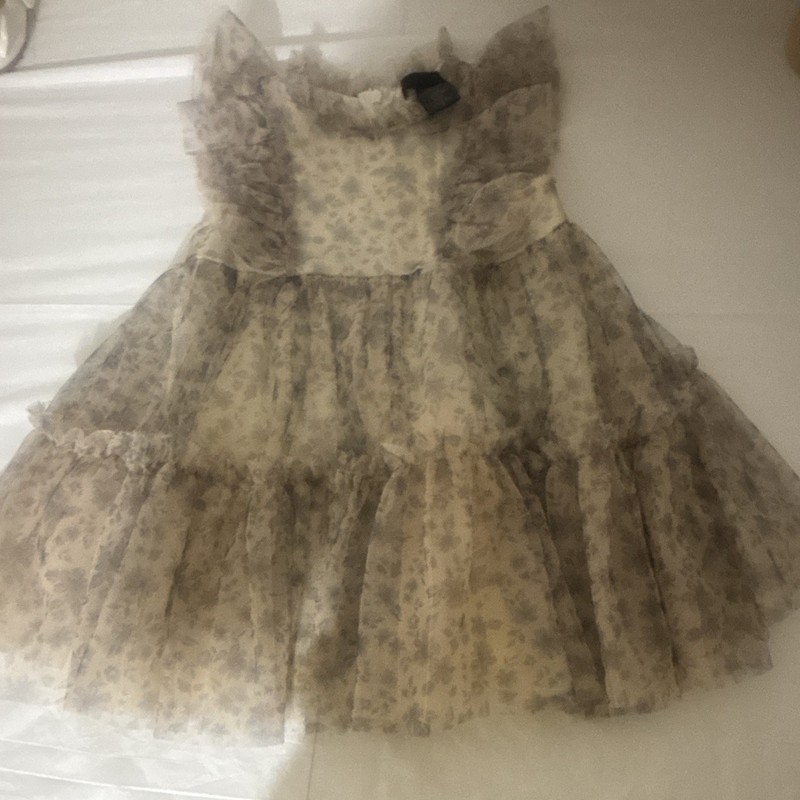 Girls Floral Tulle Ruffle Layered Fit & Flare Dress, Beige, 12M