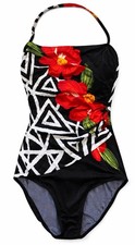 Vtg 90s Sirena Floral Geometric High Cut One Piece Swimsuit USA Sz 8