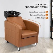 Salon Shampoo Backwash Chair with Ceramic Bowl Barber Hair Washing Unit Station