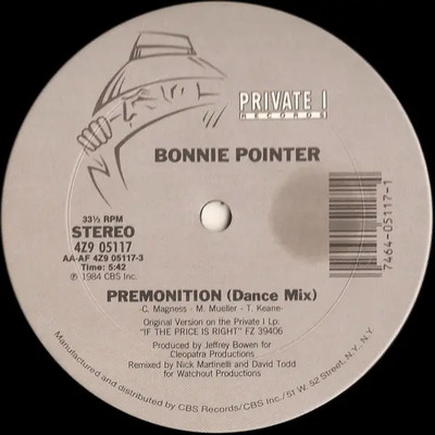 Bonnie Pointer Premonition Vinyl Single 12inch Private I Records