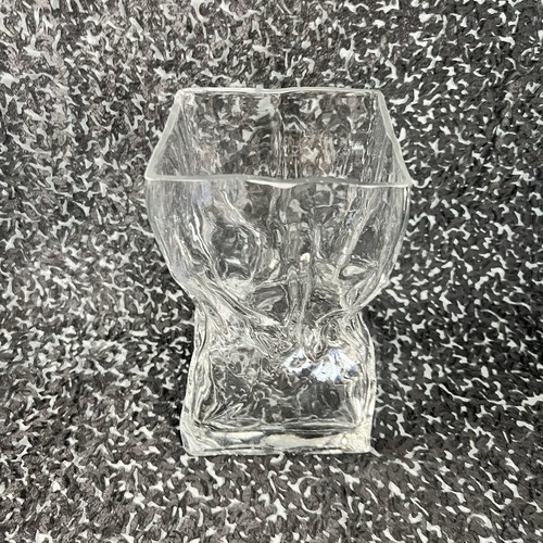 Vintage Art Glass Clear Heavy Crinkled Paper Bag Vase 9.5” - Picture 4 of 16