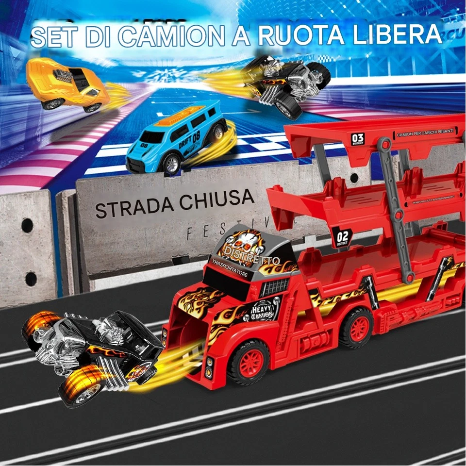 Camion Trasporto Auto con 12 Dinosauri 8 Macchine Giocattolo Idea Regalo Bambini - Immagine 3 di 4