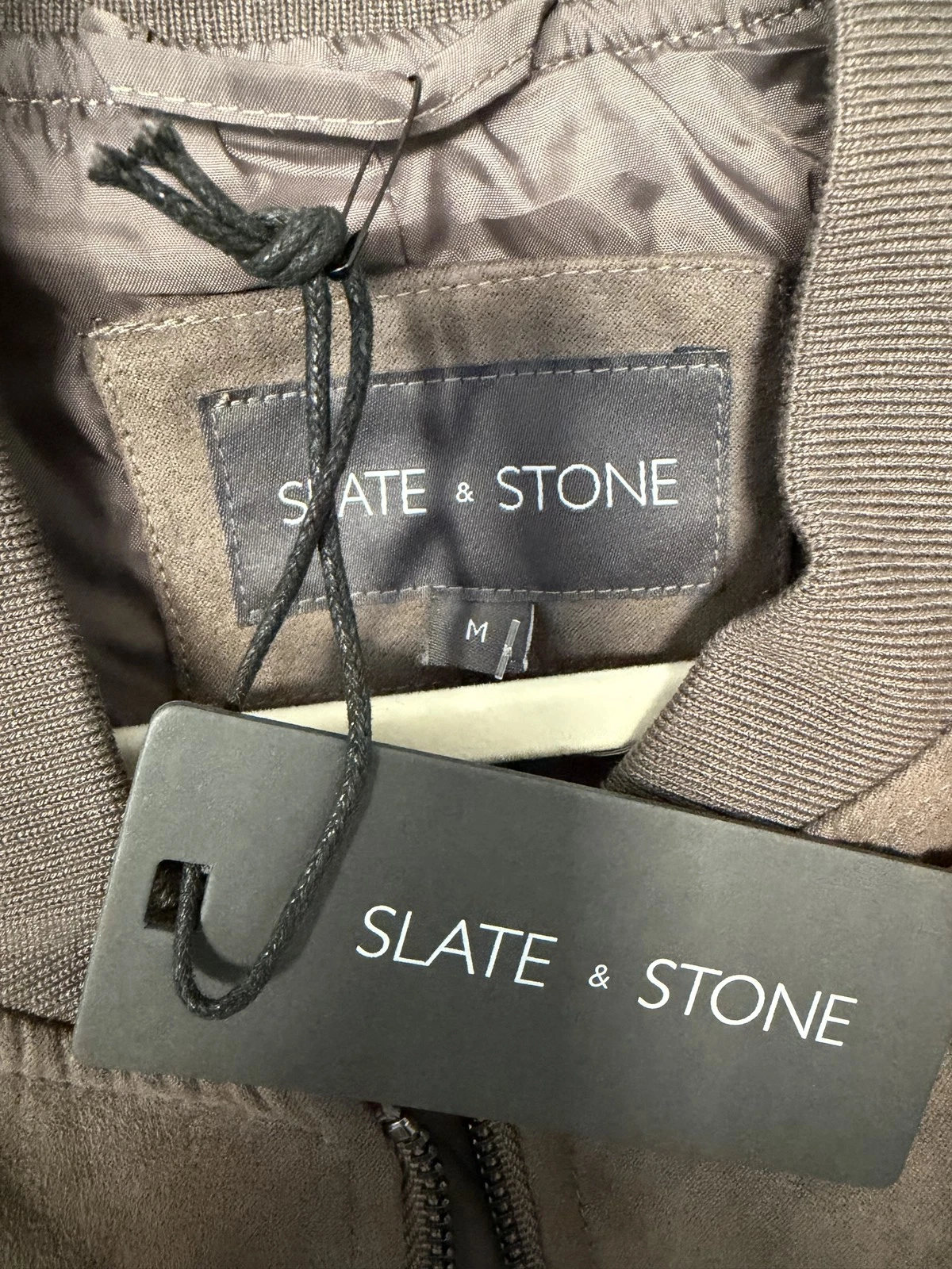 Slate & Stone Men's Faux Suede Bomber Jacket - Taupe Brown image 3
