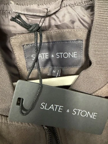 Slate & Stone Men's Faux Suede Bomber Jacket - Taupe Brown image 3