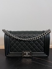 Chanel Le Boy Flap Medium Black Caviar Leather Shoulder Crossbody Silver HW Auth