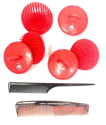 G.B.S Soft Red Scalp Massager Soft Pocket Comb 7in Styling Comb and 8in Pin Tail