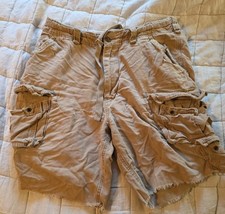 VTG Abercrombie And Fitch Cargo Shorts Mens 34 Tan Baggy Distressed Thrashed Y2K