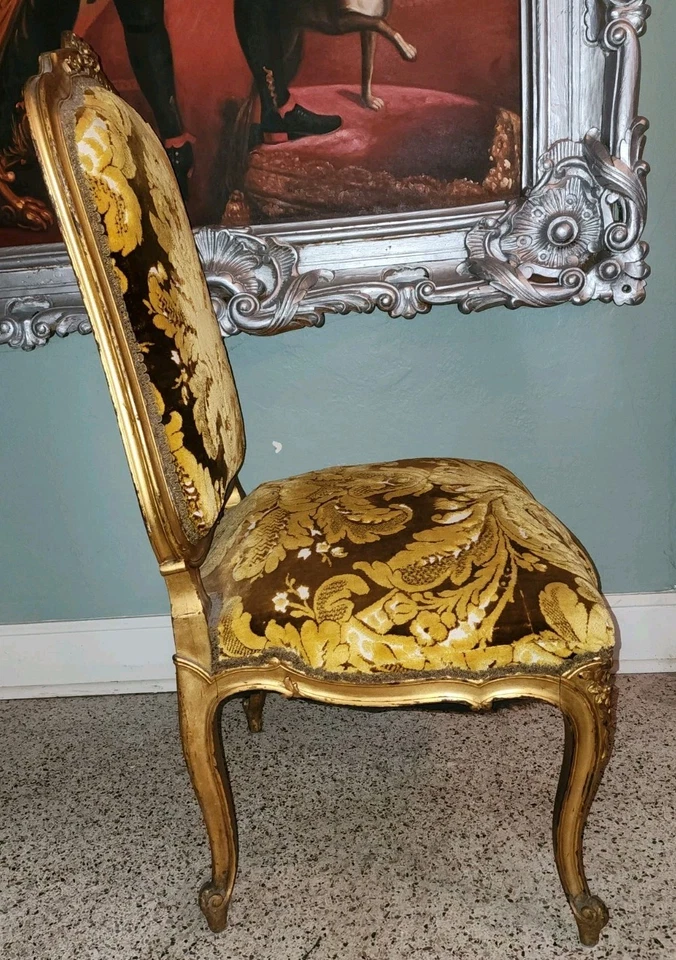 Antique French Louis XV Style Giltwood Carved Wood Side Chairs 20thC PICKUP - Image 4 of 4