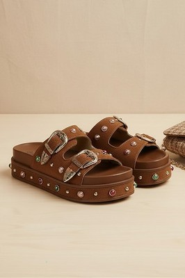 Studded Double Buckle Platform Slide Sandals - Forever