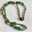 Miriam Haskell Jade Green Stones Necklace Silver Tone Vintage