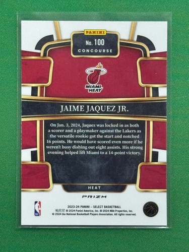 2023-24 Panini Select Red Cracked Ice Prizms Parallel #100 Jaime Jaquez Jr RC - Picture 2 of 2