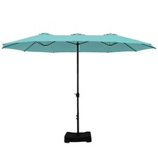 15ft Large Patio Umbrella w/Base Double-Sided Market Umbrella with Crank Handle