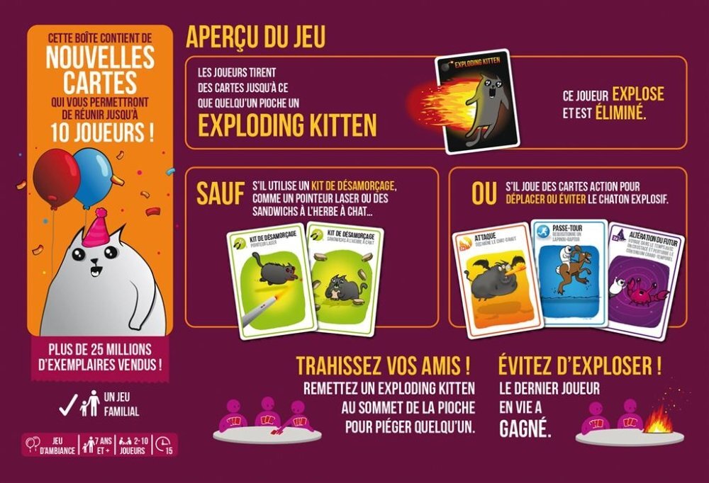 Exploding Kittens Édition Festive 2024 le jeu de société pour s'amuser sans règles complexes