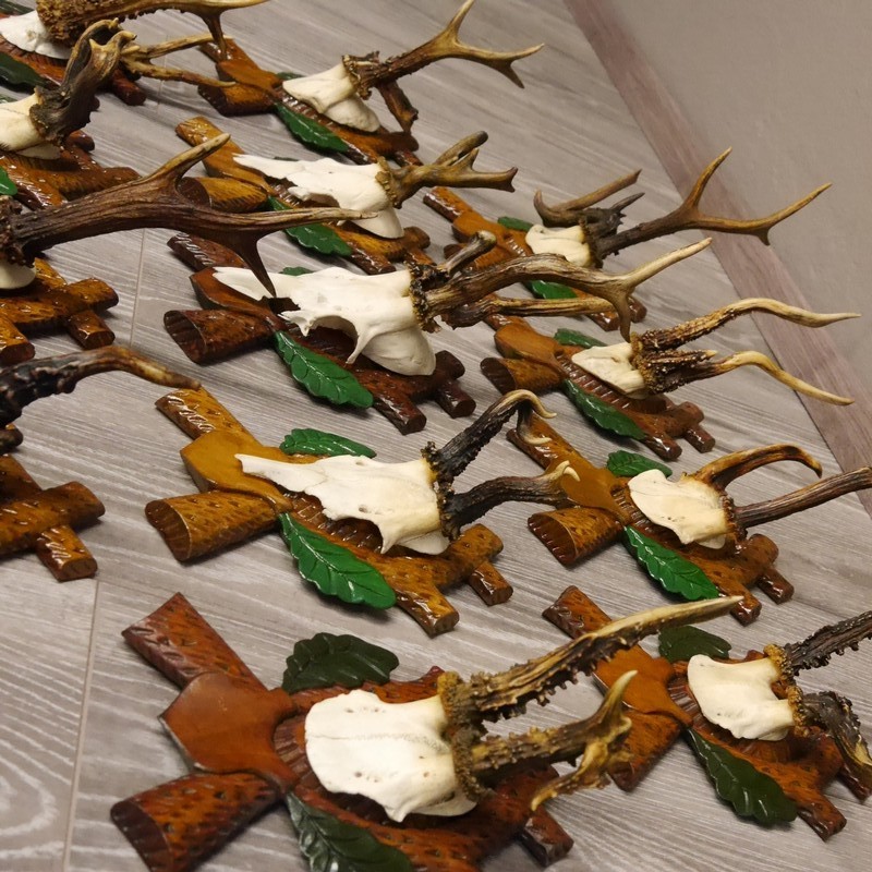 Targa Trofeo In Legno Acacia | Per Corna Di Capriolo, 19 Cm - REH Bock AF - Foto 7