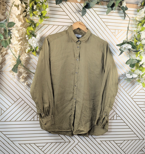 UNIQLO Shirt Mens XL Green Olive Linen Button Cottagecore Prairie Breathable