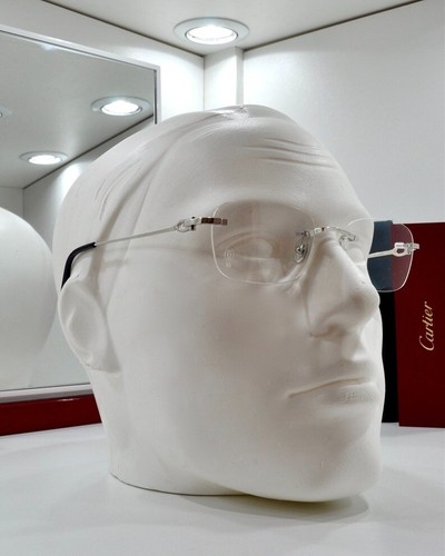 Cartier rimless sunglasses glasses small C decor Harmattan New silver Frame - Picture 10 of 10