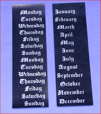 ITHACA CALENDAR CLOCK ROLLER STRIPS ITALIC STYLE SILVER & BLACK FOR MODELS 3 1/2