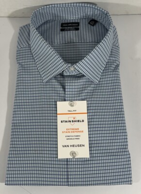 Men's Blue Long Sleeve Button Up Tall Fit Stretch Shirt Big Tall 3XL | eBay