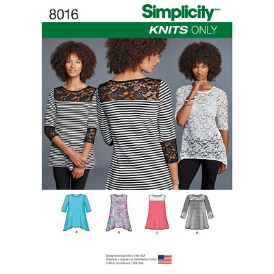 SIMPLICITY 8016 KNIT TOPS Misses Schnittmuster Größen XXS-XXL 4 - 26 NUR STRICKE