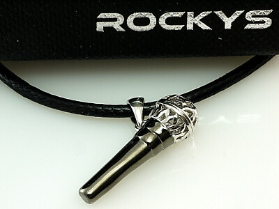 Mikrofon  Anhänger  versilbert mit Baumwollkette  Rockys Musikerschmuck   
