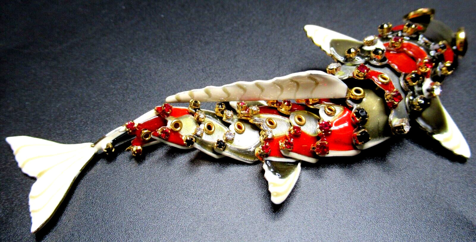 LUNCH AT THE RITZ Showa Koi Enamel Crystal Fish Pin Brooch