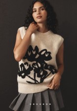 NWOT ANTHROPOLOGIE MAEVE GRAPHIC FLOWER OVERSIZED SWEATER VEST SMALL