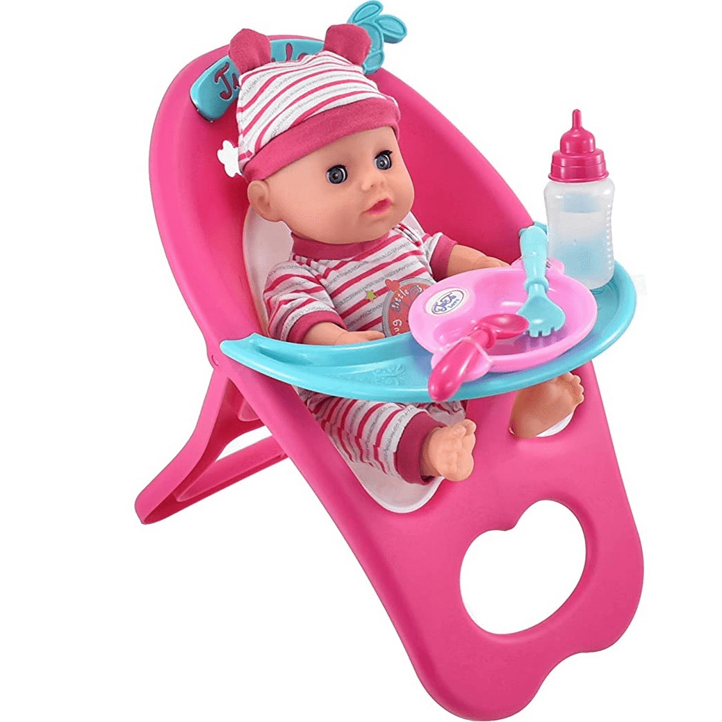 BABY DOLL HIGH CHAIR PLAYSET With Dummy Doll's Accessories Girls Toy