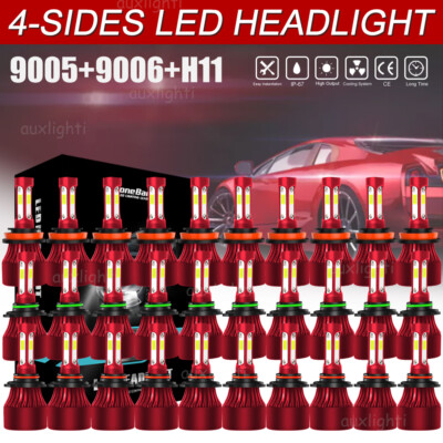 Whosesales 60PCS 4-Side 9005+9006+H11 LED Headlight Foglight Kit Hi/Lo Beam Bulb