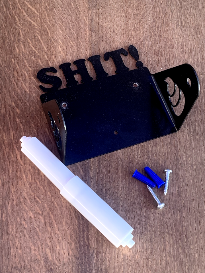 Metal Art Toilet Paper Holder “SH*T!” w/Poop Emoji Man Cave Bar RV