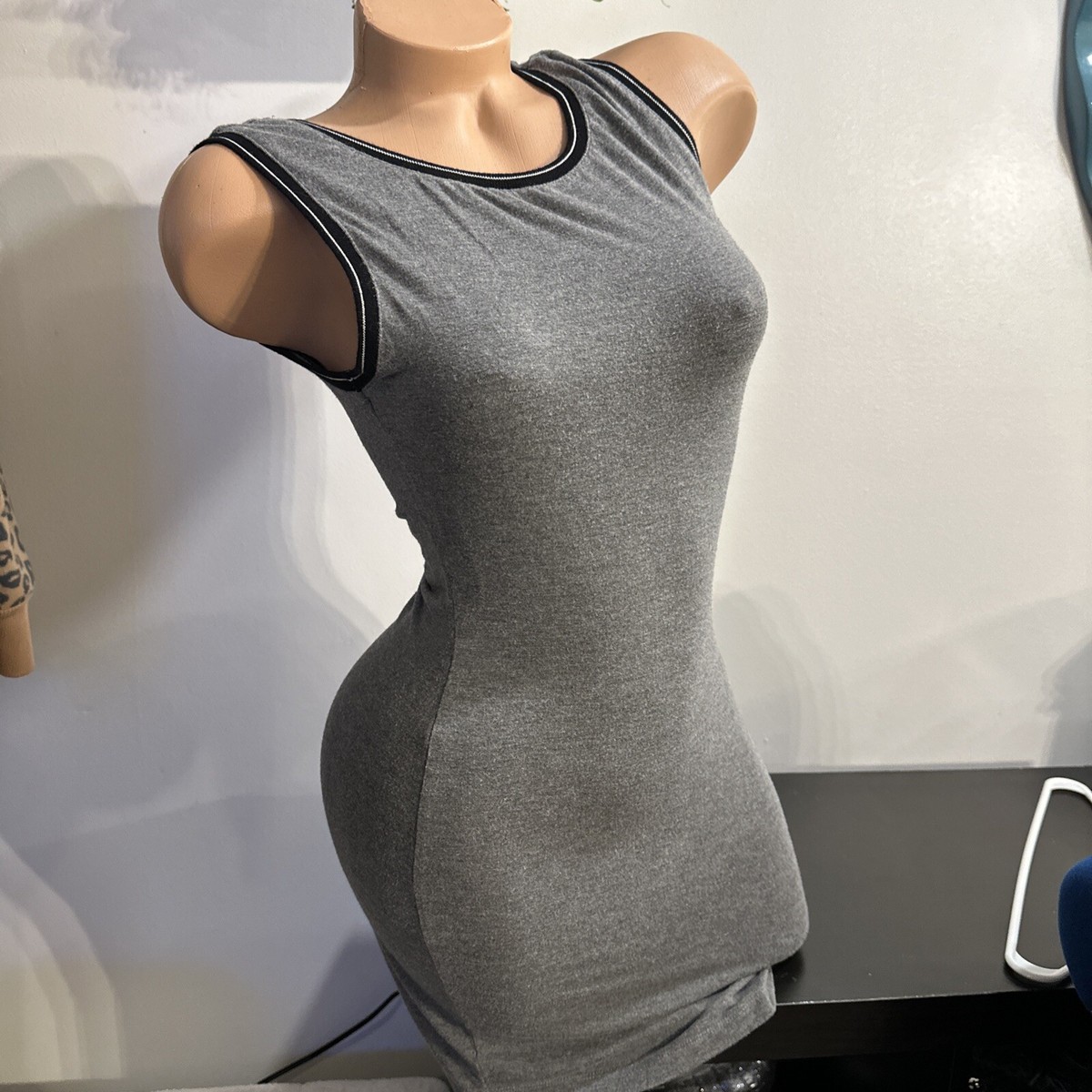 garage grey dress V-Neck Ribbed Mini Dress