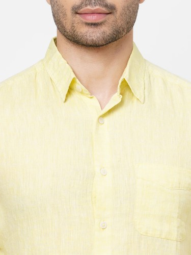 Men's long sleeve Trending Casual fit Premium European Linen Yellow shirts - Picture 5 of 6