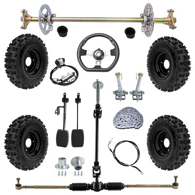 29'' Go kart Rear Axle kit 6'' Wheels Brake Steering Rack  Racing DIY Quad ATV