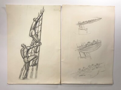 ALTON S TOBEY (1914-2005) WPA Artist Signed Pencil Studies Sailors Ca 1940s