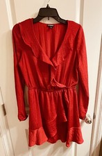 EXPRESS Dress Red Long Sleeve Size Medium, Elastic Waist