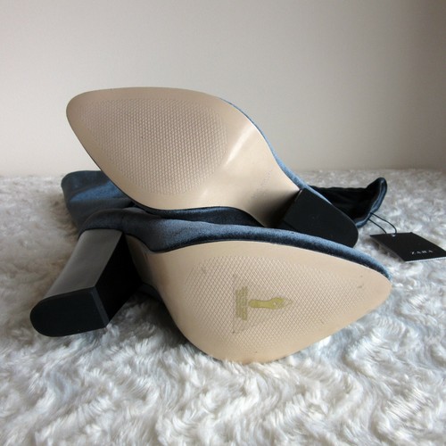 ZARA Grey Blue Velvet High Heel Boots Over the Knee Size EU36 UK 3 US 6 New - Picture 12 of 12