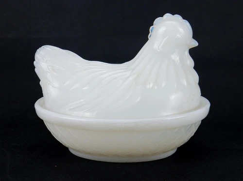 Vintage Hazel Atlas Covered Candy Dish, Milk Glass, Hen Sitting On Nest