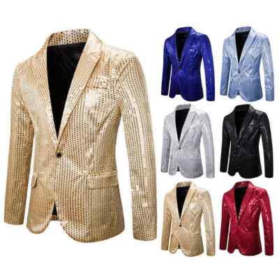 Herren Smoking Jacke Elegant Gold Abend Event Knopf Slim Herrenmode 1122