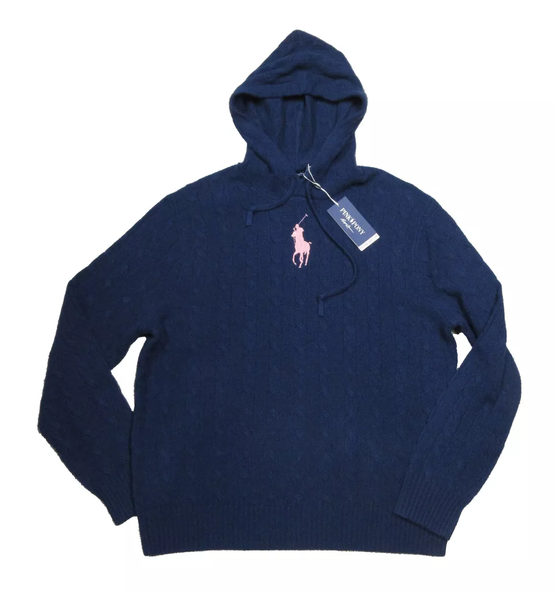 Pink Pony Ralph Lauren Unisex Navy Cashmere Cable Knit Sweater Hoodie $598