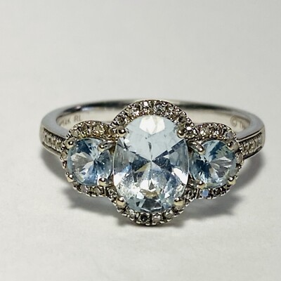 14K White Gold 1.50ctw Aquamarine 0.20ctw Diamond Size 7 Ring 3.0g