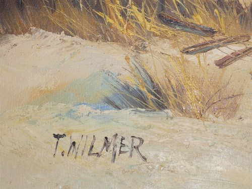 Original Paisaje Occidental Óleo Sobre Lienzo T Wilmer Pintura Molino de Viento Cabaña - Imagen 3 de 5