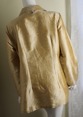 Lux New TravelSmith XL GOLD 100% Silk Dupioni Longer Shirt Jacket Tunic Blouse - Picture 3 of 9