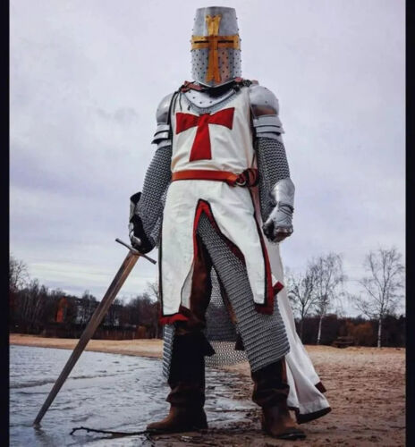 Traje de armadura portátil caballero medieval cruzado combate armadura de cuerpo completo