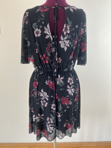 BNWT Red Herring Black Floaty Floral Mesh Overlay, Angel Sleeves Dress Size 10 - Picture 6 of 13
