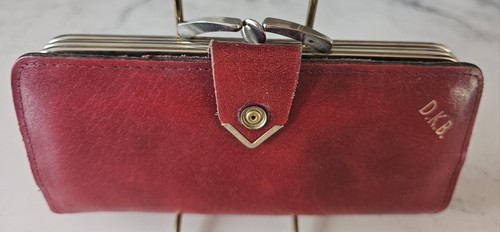 Vintage Damen-Geldbörse rot 100 % Leder mit Verschluss - Doppelfaltung - Bild 2 von 5