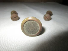 Vintage 1887 Warranted Superior  13/16" brass handsaw medallion and button set