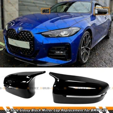 FOR 19-25 BMW G20 G22 I4 M HORN STYLE GLOSS BLACK SIDE MIRROR COVERS REPLACEMENT